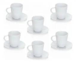 Jogo De 6 Xícaras De Café Com Pires Acrílica Branca Chá 12pç