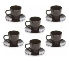 Jogo De 6 Xícaras De Café Com Pires Acrílica Preto Chá