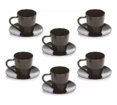 Jogo De 6 Xícaras De Café Com Pires Acrílica Preto Chá