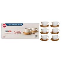 Jogo de 6 Xícaras de Café com Pires de Madeira 85ml Porcelana Branca Bambu Sofisticado Elegante Mesa Posta Presente Jogo de 6 Xícaras de Café com Pires de Madeira 85ml Porcelana Branca Bambu Sofisticado Elegante Mesa Posta Presente