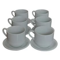 Jogo de 6 Xícaras de Café e Chá com Pires - 200 ml - Empilháveis - Porcelana Branca