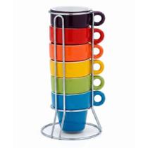 Jogo de 6 Xícaras de Cerâmica Coloridas com Suporte Metálico Dolce Home Jogo de 6 Xícaras de Cerâmica Coloridas com Suporte Metálico Dolce Home