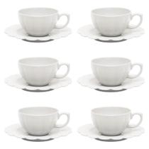 Jogo de 6 Xícaras de Chá Grande 220ml c/ Pires Flora Camélia Jogo de 6 Xícaras de Chá Grande 220ml c/ Pires Flora Camélia