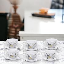 Jogo de 6 Xícaras e 6 Pires Porcelana 160ml Chá Honey Bee Abelhinha