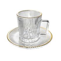 Jogo de 6 xícaras e pires de vidro com borda dourada imperial 90ml