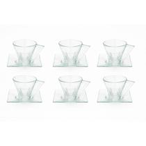 Jogo De 6 Xícaras E Pires Em Vidro Transparente 180 ml Café Chá Moderna Mesa Posta Cozinha
