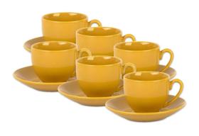 Jogo De 6 Xícaras E Pires Para Chá Mix And Match Em Porcelana 220Ml Amarelo Açafrão - Lhermitage