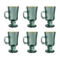 Jogo de 6 Xícaras Irish Coffee em Cristal Verde com Borda Dourado 230ml