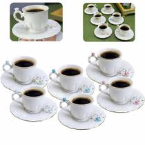 Jogo De 6 Xícaras Para Café 100ml Com Pires Flores Porcelana Branca Luxo Flower Round Plate Wolff