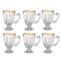 Jogo de 6 xicaras para café coffee time em cristal ecológico com borda dourada 90ml