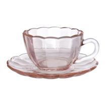Jogo de 6 xicaras para cafe de vidro com pires peach rosa 90ml hauskraft