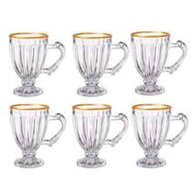 Jogo de 6 xicaras para chá coffee time em cristal ecológico com borda dourada 190ml - Dynasty