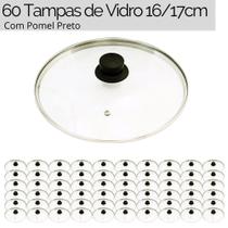 Jogo de 60 Tampas de Vidro Temperado 16/17cm Avulsas Com Puxador Preto