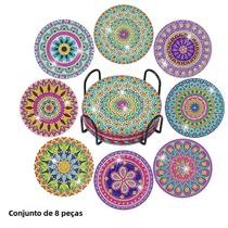 Jogo de 8 Coasters de Mandala com Porta-Copos - Pintura de Diamante DIY