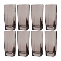 Jogo de 8 Copos de Vidro Bali Cinza 320ML Mesa Posta Quadrado