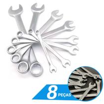 Jogo de 8 Peças Chave Combinada Cromada Ajuste Aperto 6 a 17mm Jogo de 8 Peças Chave Combinada Cromada Ajuste Aperto 6 a 17mm