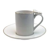 Jogo de 8 peças para café ramoudie borboleta em new bone china com borda dourada 100ml