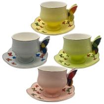 Jogo de 8 pecas para cha Papillon em new bone china com borda dourada 200ml