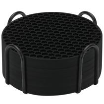 Jogo de 8 porta-copos com suporte TWTLi em silicone preto Jogo de 8 porta-copos com suporte TWTLi em silicone preto