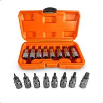 Jogo De 8 Soquetes Com Bits Torx e Maleta Organizadora Resistente Encaixe 1/2 Polegada T20 Ao T60
