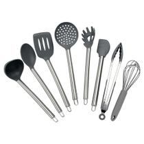 Jogo de 8 utensilios Easy em silicone com hastes em inox cor cinza - Dynasty