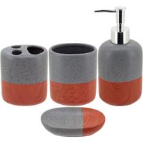 Jogo de Acessórios para Banheiro de Cerâmica Cinza 4 Peças