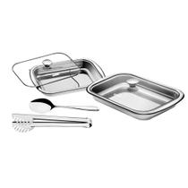 Jogo de Aço Inox P/ Assar e Servir com Tampa de Vidro 4 Peças Cosmos Tramontina