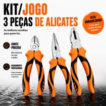 Jogo de Alicates, Kit com 3 Peças Universal, Corte e Bico Profissional