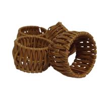 Jogo de Anéis para Guardanapo Rattan Claro Mesa Posta 4 Pçs Jogo de Anéis para Guardanapo Rattan Claro Mesa Posta 4 Pçs
