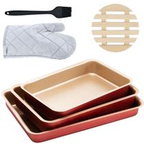 Jogo De Assadeira 03 Pçs + Luva + Pincel + Descanso Panela