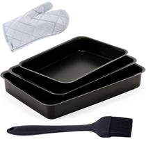 Jogo De Assadeira 03 Peças Antiaderentes + Luva + Pincel