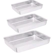 Jogo de Assadeira Forma de Bolo Retangular 3 Peças Alumínio