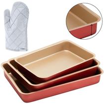 Jogo De Assadeiras Alta 3 Peças Antiaderentes + Luva Térmica