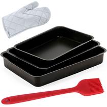 Jogo de Assadeiras Forma Alta Retangular 03 Peças Antiaderentes + Luva Térmica + Pincel de Silicone Vermelho