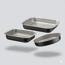 Jogo de assadeiras tramontina antiaderente retangular e redonda 3 peças