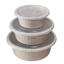 Jogo de Bacia 3 Peças Plastico Redonda Multiuso Bege com Tampa Canelada Jogo de Bacia 3 Peças Plastico Redonda Multiuso Bege com Tampa Canelada