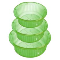 Jogo de bacia de plástico com 3 peças roxa ou verde para cozinha ou lavanderia canelada - plasnew