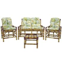 Jogo de Bambu com Namoradeira + 4 Almofadas e Mesa de Centro, para sacada, edícula T10