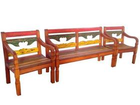 Jogo de Bancos Rústico Gabriela em Madeira de Demolição - Cód 1494