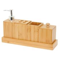 Jogo De Banheiro 5 Peças Bambu Luxo Porta Sabonete Liquido - Mimo Style Jogo De Banheiro 5 Peças Bambu Luxo Porta Sabonete Liquido - Mimo Style