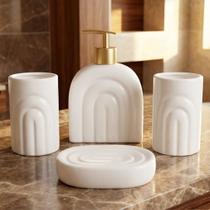 Jogo De Banheiro Acessórios Lavabo Textura Em Arcos Kit 4pçs