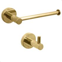 Jogo De Banheiro Aço Inox 304 Dourado Brilhoso Gancho Cabide Porta Toalha Rosto Mãos Toalheiro Simples E Porta Papel Higienico Papeleira Suporte Pared