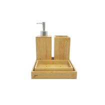 Jogo de Banheiro Bambu Saboneteira Porta Escova Dispenser 4un - YOI