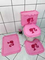 Jogo de Banheiro Barbie rosa fofo kit tapetes 4 peças capa para caixa acoplada capa para tampa de vaso decoração
