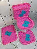 Jogo de Banheiro bordado borboleta kit tapetes 4 peças