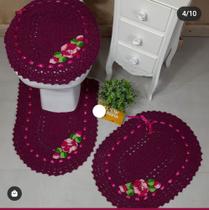 Jogo de Banheiro Bordado c/ Flor barbante feito a mao