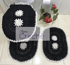 Jogo de Banheiro Crochê Florão Bordado 3 Peças