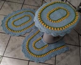 Jogo de banheiro de crochê modelo Primavera com 3 peças
