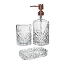 Jogo de banheiro de vidro em alto relêvo 3pçs 420 ml Jogo de banheiro de vidro em alto relêvo 3pçs 420 ml