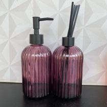 Jogo de banheiro de vidro roxo decorado com 2 peças - porta sabonete líquido e difusor de aromas